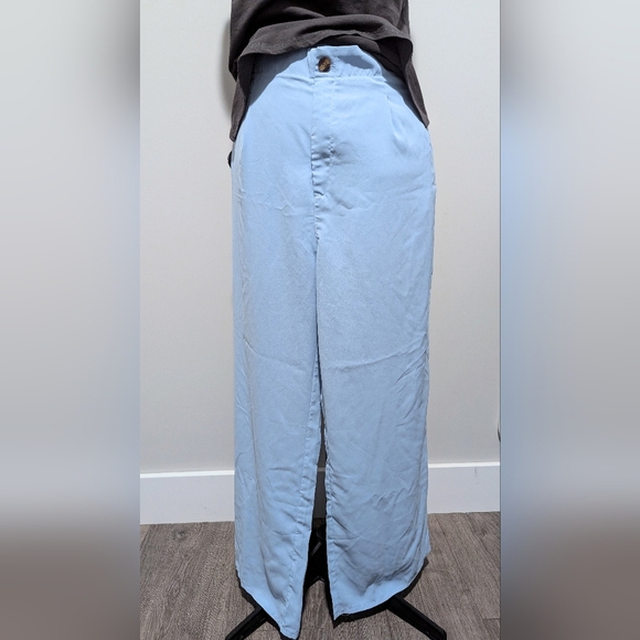 Women's Trousers Large Wide Leg High Waist Flowy Beach Cover-up Light Blue NWOT - Picture 1 of 2